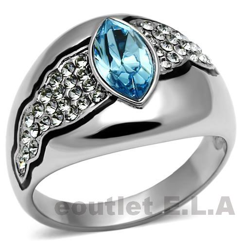 MARQUISE BLUE SWAROVSKI CRYSTAL ST.STEEL RING-3 sizes